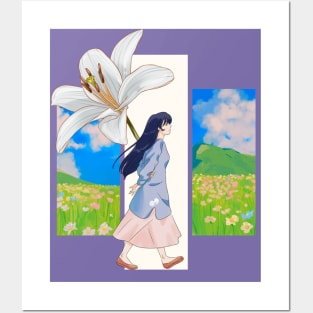 An aesthetic anime girl and flowers Posters and Art